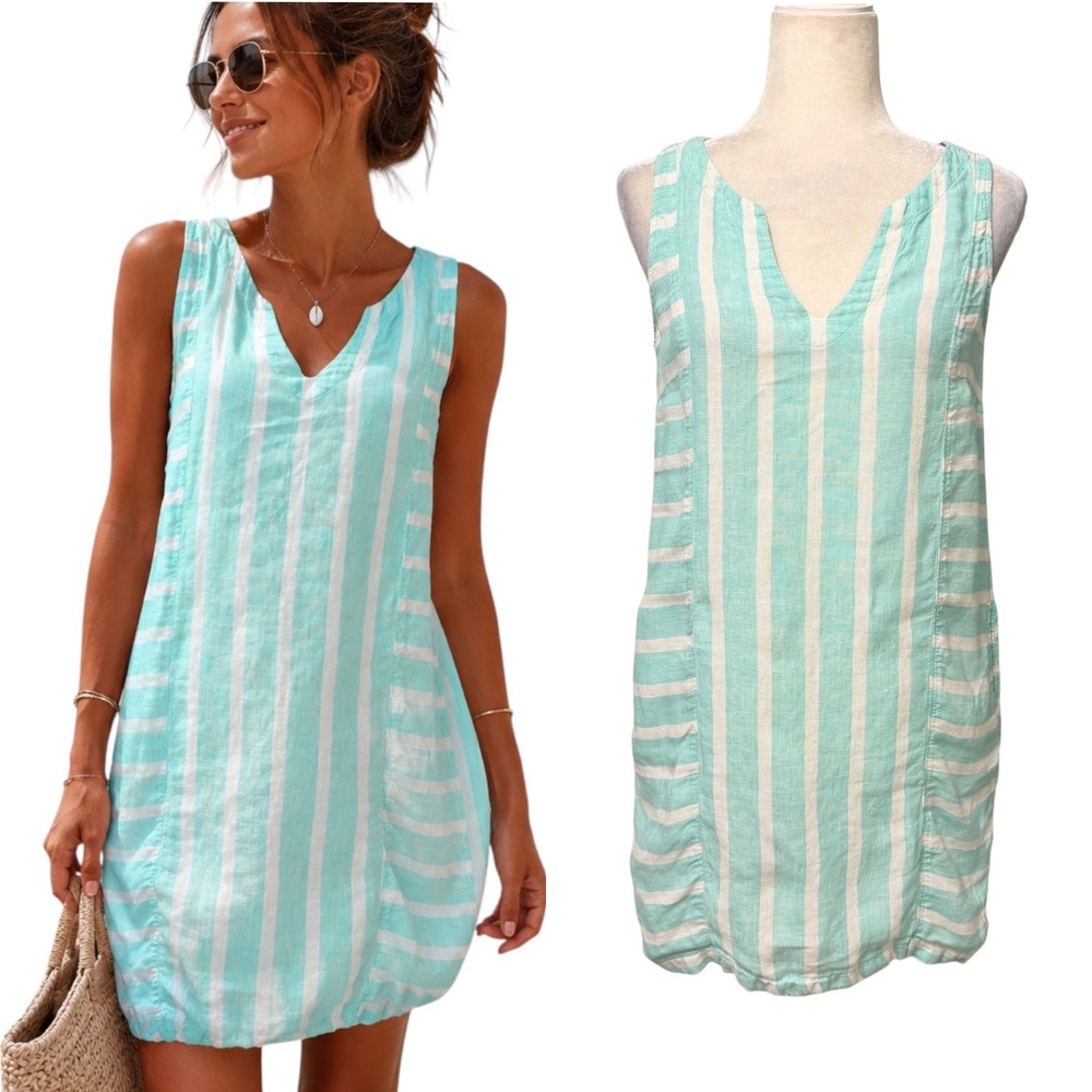 Sigrid Olsen Dress Women S 100% Linen Sleeveless Pockets Minimalist Breathable